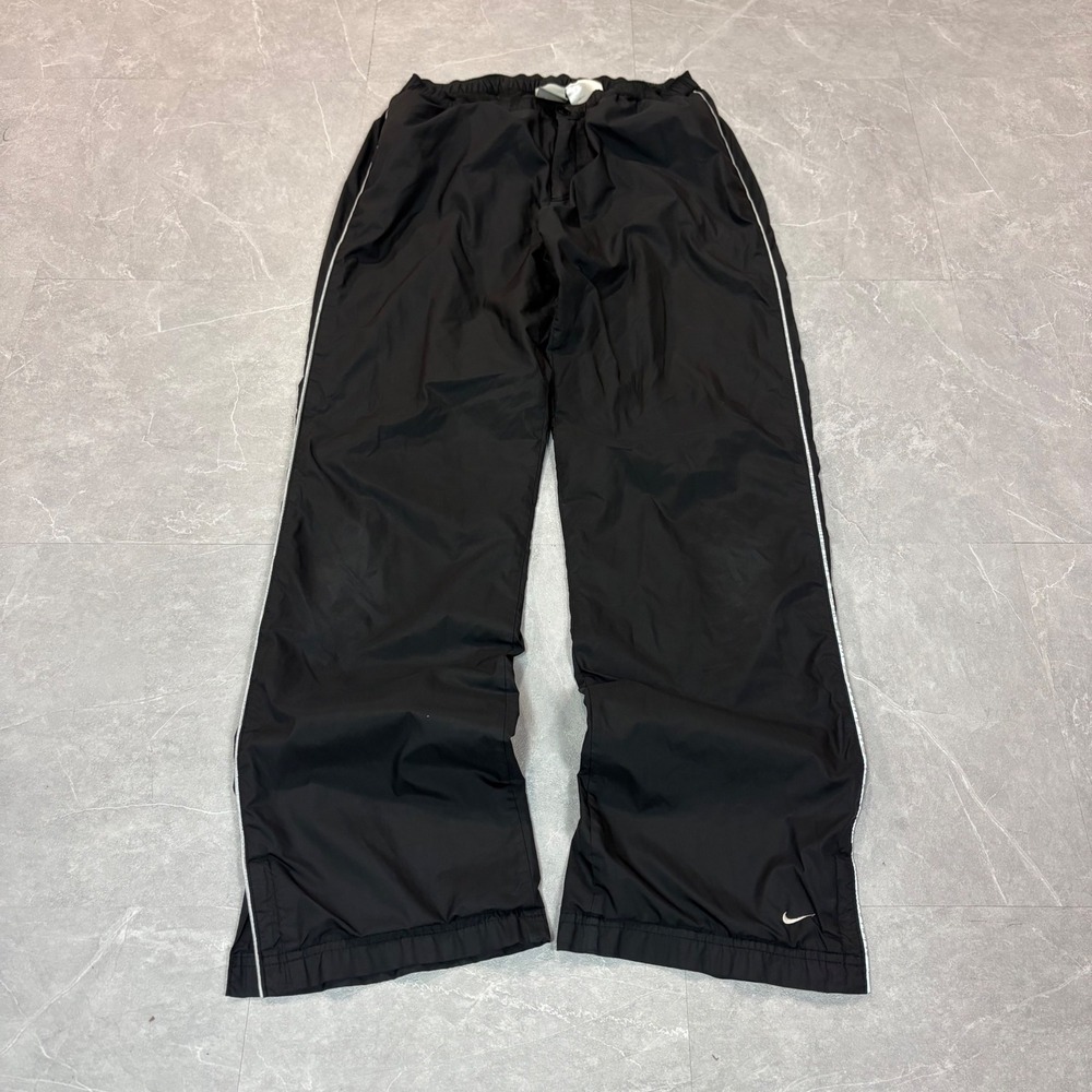 Nike Vintage Mens Black Windbreaker Track Pants White Piping Swoosh Logo Medium